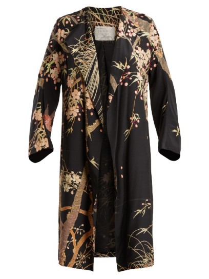 BY WALID Henrietta Cherry Blossom-print silk coat ~ floral statement coats