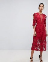 Keepsake Exclusive Floral Lace Midi Dress / red party dresses