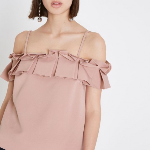 River Island Light pink structured ruffle cami top