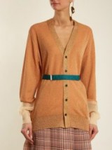 TOGA Mesh-cuff belted cardigan ~ metallic cardigans ~ luxe knitwear