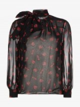 Miu Miu Berry Print Silk Blouse – strawberry prints – sheer high neck blouses