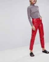 Monki Red Vinyl Trousers