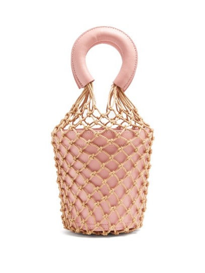 STAUD Moreau macrame and leather bucket bag ~ light pink top handle bags