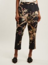 BY WALID Morton Cherry Blossom-print silk cropped trousers – oriental prints – printed crop leg pants