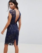 Paper Dolls Metallic Crochet Sleeveless Plunge Back Pencil Dress Navy/Gold / blue floral party dresses