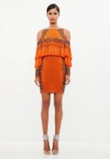 peace + love orange tassel mini dress | cold shoulder party dresses