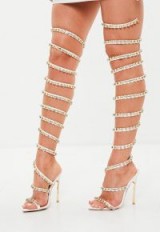 peace + love slinky embellished high leg heel – strappy party heels