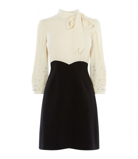 KAREN MILLEN Pearl Studded Dress / black and ivory vintage inspired dresses