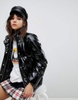 River Island Patent Padded Jacket | black high shine jackets