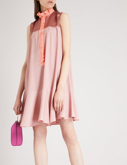 ROKSANDA Kaeli high-neck woven and silk dress in musk/mink ~ sleeveless frill hem dresses