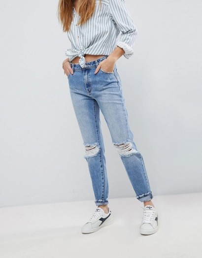 Rolla’s Miller High Waisted Skinny Jean with Ripped Knee in Outback blue