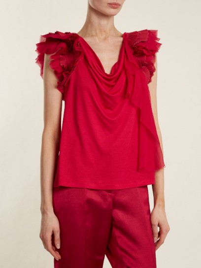 GIVENCHY Ruffle-trimmed fuchsia-pink jersey top ~ ruffled shoulder tops