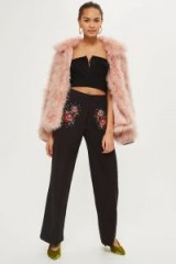 TOPSHOP Sequin Embellished Wide Leg Trousers / black floral beaded pants