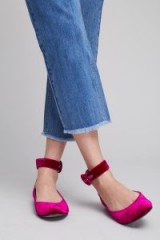 Anthropologie Stacia Velvet Pumps / hot pink flats! / ankle strap flat shoes