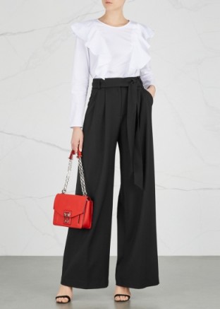 MILLY Trapunto stretch wool trousers – stylish black wide leg pants