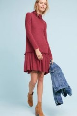 Sunday in Brooklyn Turtleneck Drop-Waist Dress in wine / red long sleeved high neck dresses