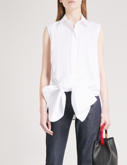 VICTORIA VICTORIA BECKHAM Bow cotton-poplin shirt ~ white sleeveless shirts ~ feminine style