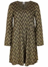 M MISSONI Zigzag metallic-jacquard dress ~ V-neck trapeze dresses