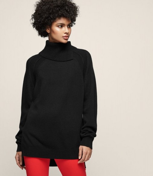 REISS ADELE ROLL-NECK JUMPER BLACK ~ long oversized high neck jumpers