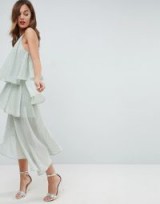 ASOS Glitter Spot Cami Midi Dress with Deconstructed Hem | tiered mint green party dresses