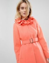 ASOS Ruffle Neck Skater Coat – coral coats