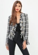 MISSGUIDED black frayed checked jacket – chic monochrome jackets