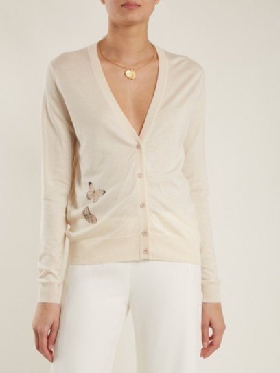 BOTTEGA VENETA Butterfly-intarsia cashmere-blend cardigan ~ luxe cream cardigans