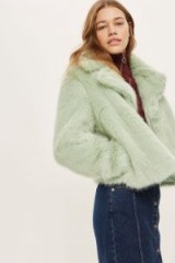 TOPSHOP Camilla Faux Fur Jacket / mint green jackets / fluffy winter coats