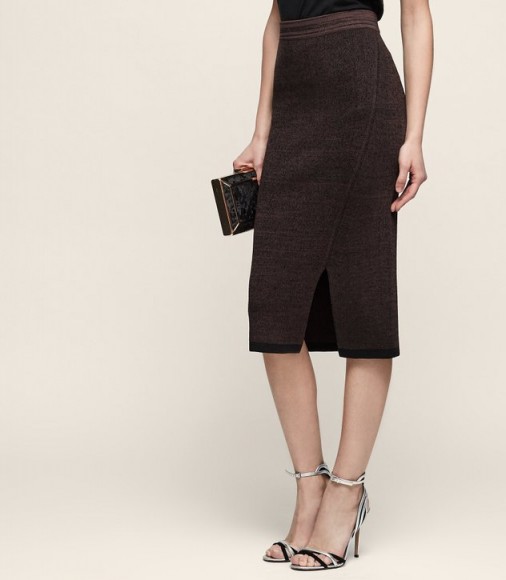 REISS CASSIE KNITTED PENCIL SKIRT CHOCOLATE ~ straight brown skirts