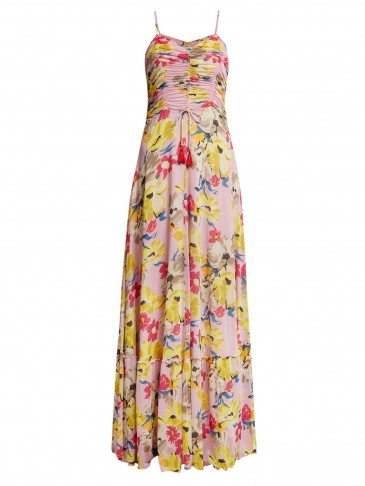 ETRO Cassiopea floral-print ruched maxi dress ~ long pink strappy dresses