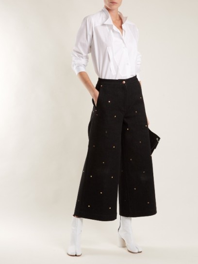 OSMAN Ciara stud-embellished wide-leg jeans / studded black cropped pants