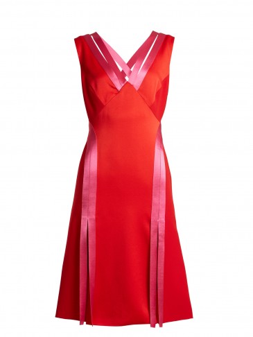 VERSACE Contrast-trim crepe dress ~ red and hot-pink satin dresses ~ luxe clothing