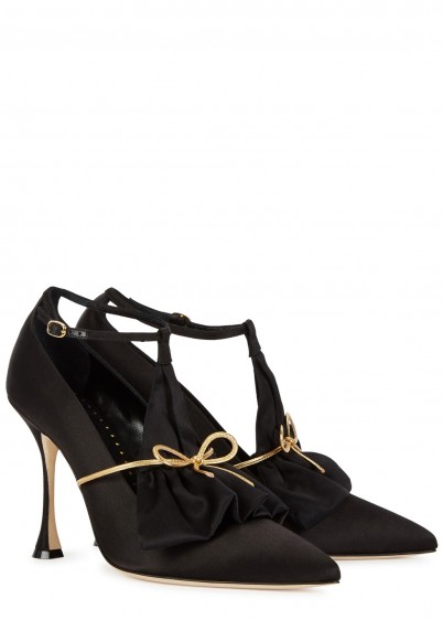 MANOLO BLAHNIK Cortina black silk satin pumps ~ chic shoes