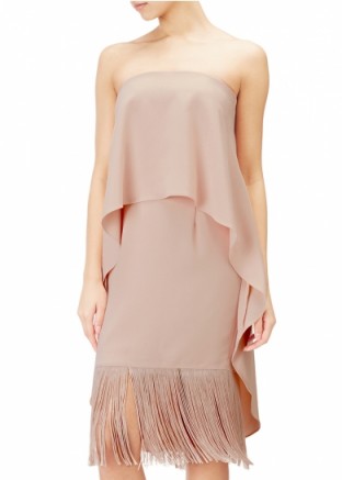 AIDAN MATTOX Crepe and fringe dress ~ blush-pink fringed evening dresses