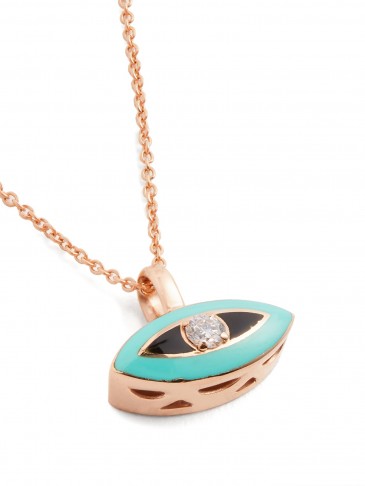 SELIM MOUZANNAR Diamond, enamel & pink-gold evil-eye necklace ~ small luxe pendants ~ turquoise enamel necklaces