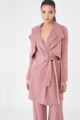 LAVISH ALICE Double Layer Satin Trench Coat | luxe blush-pink coats