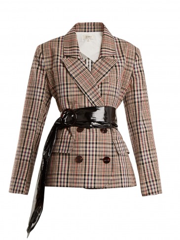 ISA ARFEN Double-breasted checked cotton blazer ~ stylish check print blazers ~ belted jackets