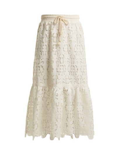 SEE BY CHLOÉ Drawstring-waist Ivory lace skirt ~ semi sheer spring skirts