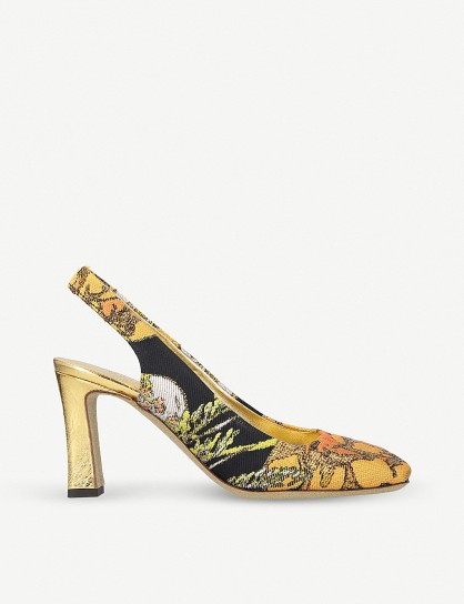 DRIES VAN NOTEN Gold Metallic-jacquard and leather slingback pumps ~ luxe slingbacks