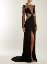 DUNDAS Embellished open-back gown ~ semi sheer front slit gowns ~ long event dresses