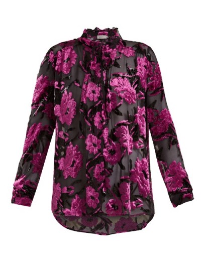 PREEN BY THORNTON BREGAZZI Emiline floral-devoré blouse ~ black and purple burnout blouses