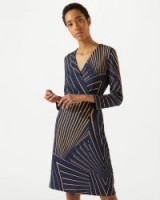 JIGSAW FAN PRINT WRAP DRESS / navy dresses