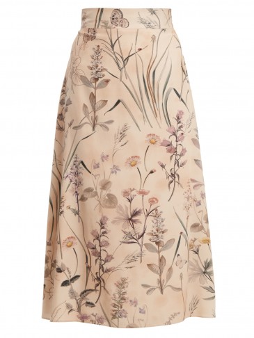 Bottega Veneta Flora-print A-line silk skirt ~ floral and insect printed skirts ~ botanical theme