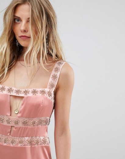 For Love and Lemons Opal Embellished Mini Dress in Blush diamond – pink cut out dresses