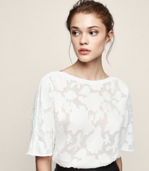 REISS GABRIELLA BURNOUT FLORAL TOP OFF WHITE