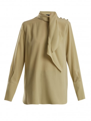 JOSEPH Geoff tie-neck silk blouse ~ green effortlessly stylish blouses