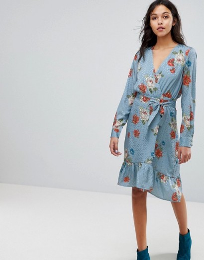 Gestuz Floral Printed Wrap Dress | blue vintage style dresses