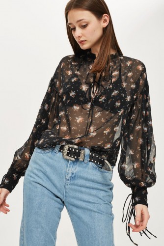 TOPSHOP Gypsy Sheer Blouse / black floral blouses