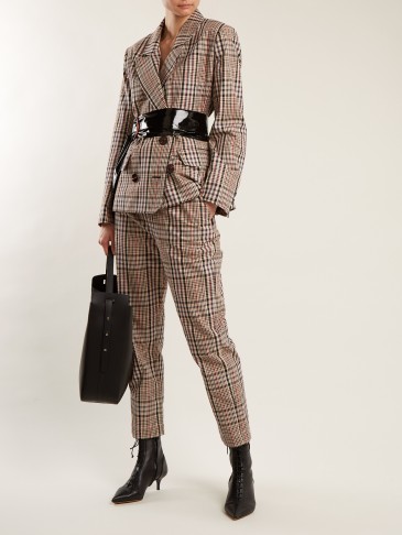 ISA ARFEN High-rise straight-leg checked cotton trousers ~ smart cropped check print pants