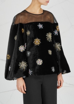 OSMAN Holdein embellished velvet top ~ black beaded tops